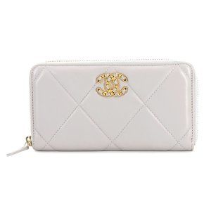 CHANEL Gray Lambskin Leather Wallet